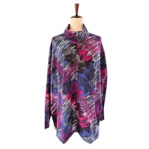 Catherines Liz & Me Front Zip Jacket Pockets Purple Pink Silver Sparkle Plus 3X